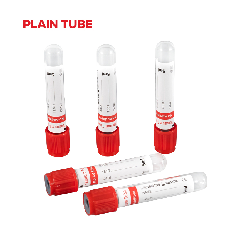 Red Cap Plain Blood Collection Tube No Additive Vacuum Tube PET Plastic or Glass