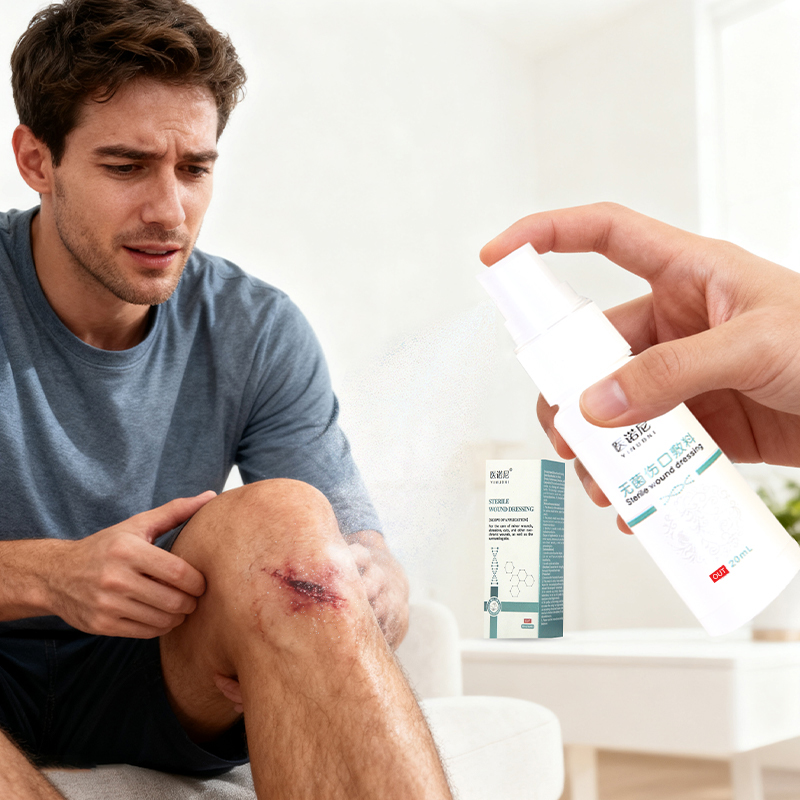 Skin-friendly sterile spray wound dressing for cuts, scrapes, lacerations, and burns. 30-second curing film, waterproof and quick-drying, for medical wound dressings for home use.