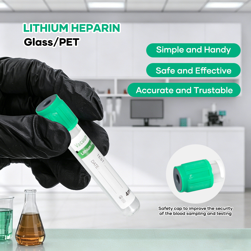 PET / Glass Green Top Lithium Heparin Blood Tube For Biochemical Testing 2ml 3ml 5ml