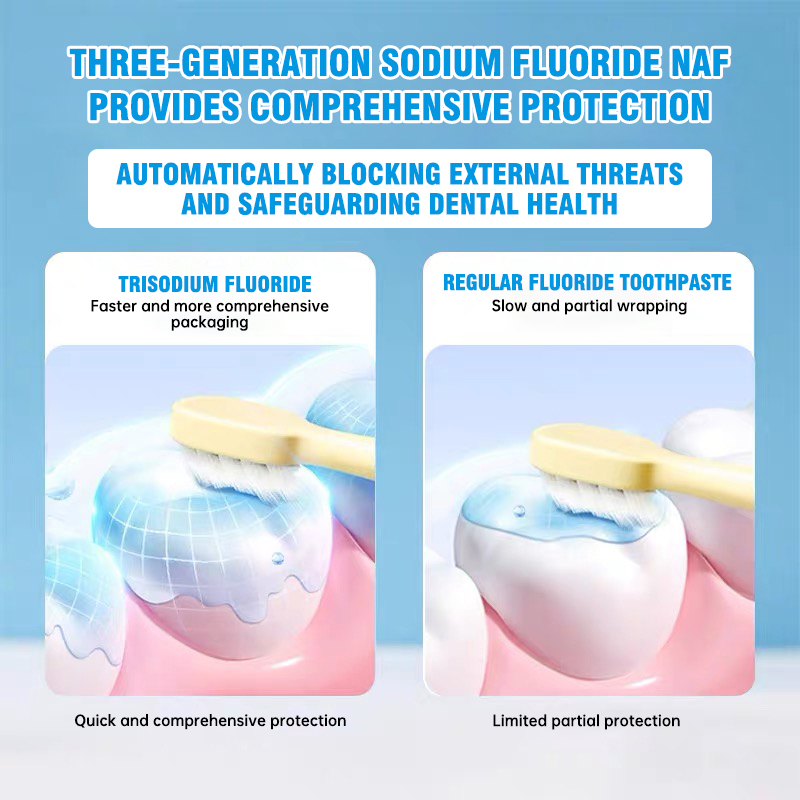 Medical-grade children's oral cavity prevention toothpaste. Improves tooth enamel's resistance to acid and prevents bacterial invasion.