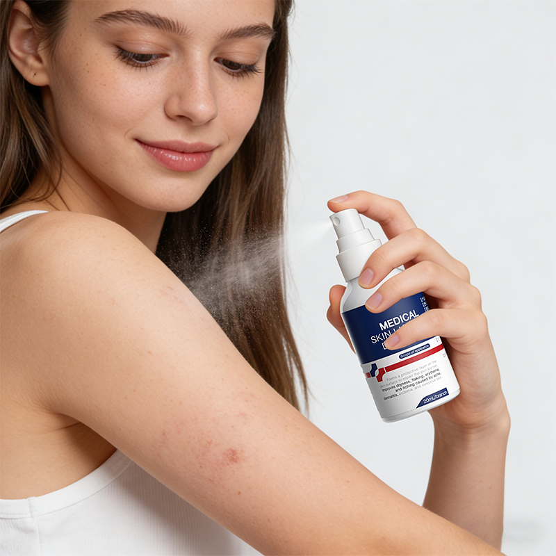 Renhe Medical Eczema Spray. Treats dermatitis, skin erythema, itching, peeling, and acne.
